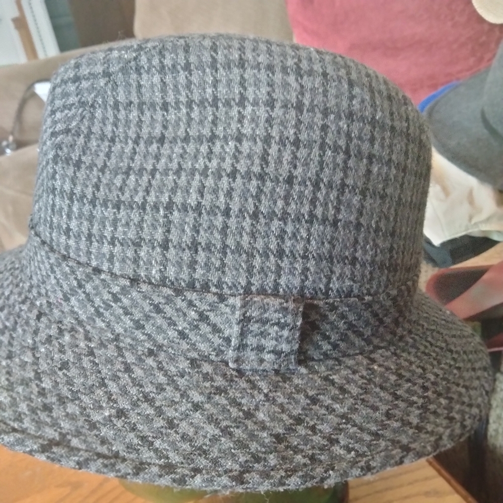 Vintage Country Gentleman Gray Houndstooth Wool Tweed Blend Bucket Hat Size M